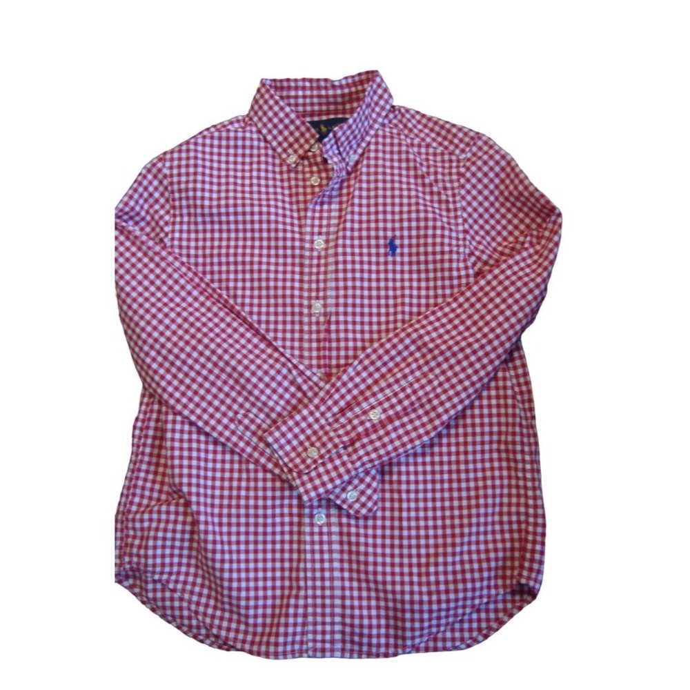 Lot of 2 Ralph Lauren Boys Gingham Print Button Down Shirts Red Blue, M - Picture 3 of 6